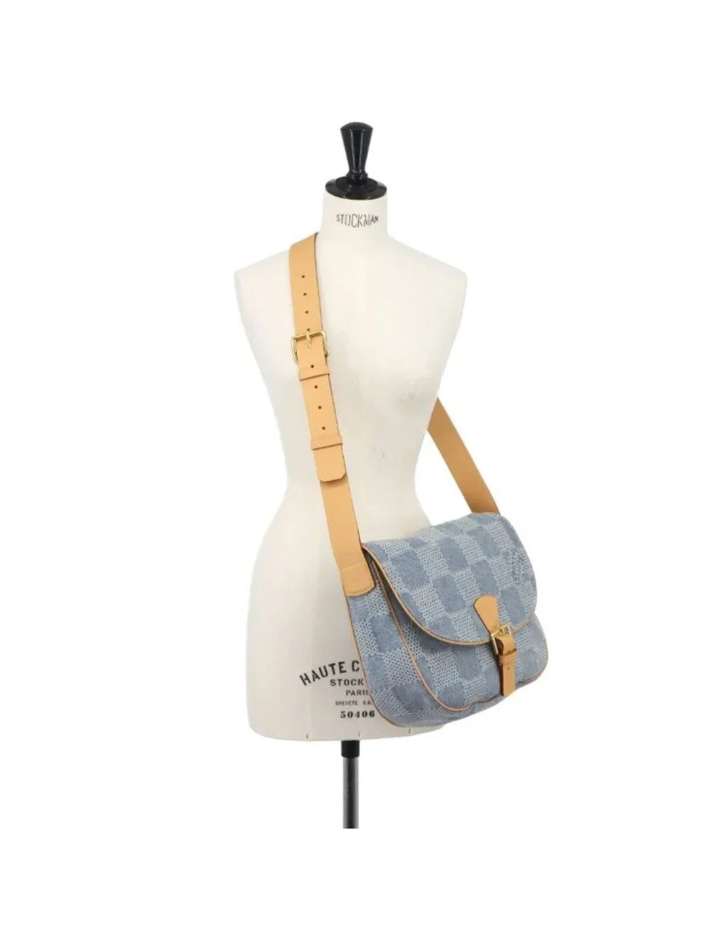 Louis Vuitton Damier Denim Montsouris Messenger MM Shoulder Bag Blue